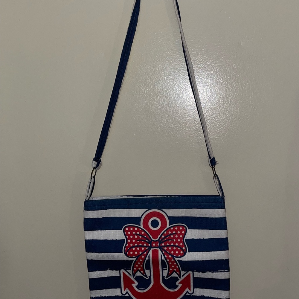 Nautical Striped Crossbody Bag with Red Anchor Bow